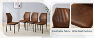 Luxury Simple Chair - Set of 6 Brown Technology Fabric Material High Resilience Dining Chair with Metal Black Leg.The Chair Back Has a Vertical Stripe Design With Smooth And Uniform Lines. - DTYStore