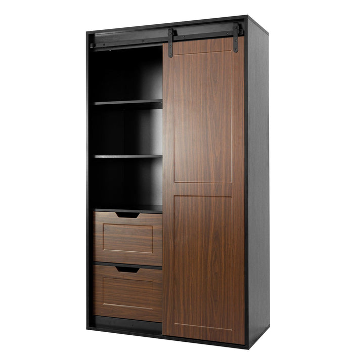 71-inch closets,large closetslaundry cabinets,Plastic suction process,farmslide barndoors,saveopenspace,brand hardware,silent slide,can be used for the bedroom,cloakroom,livingRoom,color:black +brown - DTYStore