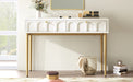 Modern metal leg double drawer dressing table, combining high-quality wood and metal, simple style, multifunctional dressing table, suitable for bedroom, living room, and office use - DTYStore