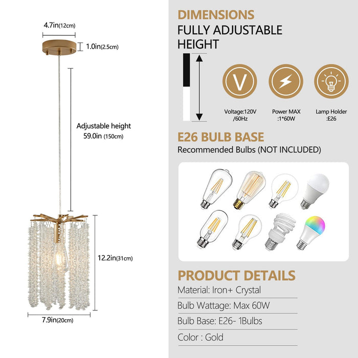 Luxury 3-Pack Crystal Pendant Lights, Elegant Golden Finish Chandelier with Waterfall Bead Design (No Bulbs) - DTYStore