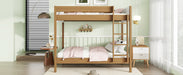 Twin Over Twin Bunk Bed, Upholstered Bunk Bed Frame with Ladder, Safety Guardrails,Rubber Wooden,Teddy Fleece Fabric Headboard/Footboard ,Natural - DTYStore