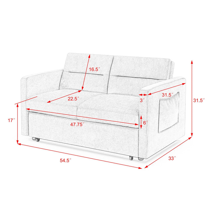 Loveseats Sofa Bed with Pull-out Bed,Adjsutable Back and Two Arm Pocket,Beige (54.5"x33"x31.5") - DTYStore