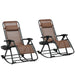 Outsunny Set of 2 Outdoor Rocking Chairs, Foldable Reclining Zero Gravity Lounge Rocker with Pillow, Cup & Phone Holder, Combo Design with Folding Legs, Brown - DTYStore