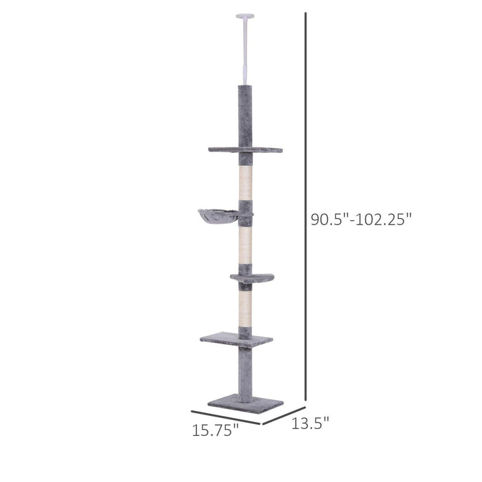 9' Adjustable Height Floor-To-Ceiling Vertical Cat Tree - Grey and White - DTYStore