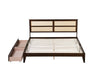 King Size Bed with Rattan Headboard, Two Storage Drawers, Rubber Wood Bed with Enhanced Support Salts and Feet,Espresso - DTYStore