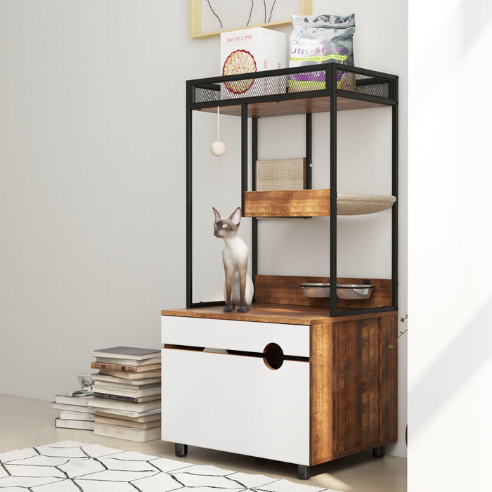 Cat Litter Box Enclosures with Cat Tree Tower, Cat Furniture ,Cat Cabinet - DTYStore