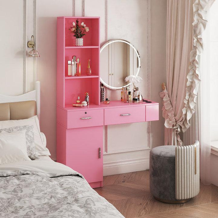 Pink Modern Simple Hair Desk, Multi-Layer Storage Space - DTYStore