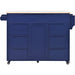 Store Kitchen Cart with Rubber Wood Countertop , Kitchen Island has 8 Handle-Free Drawers Including a Flatware Organizer and 5 Wheels for Kitchen Dinning Room, Dark Blue - DTYStore