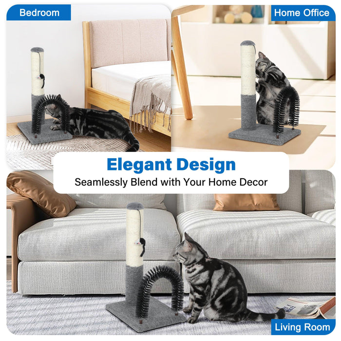 18 Inch Cat Scratching Post Pad with Cat Self Groomer,Cat Scratcher with Cat Brush,Kitten Scratch Post with Activity Dangling Ball,Indoor Cat Scratch Board for Kittens Kitty Cats,Protect Furniture - DTYStore