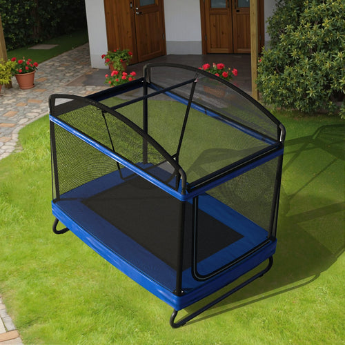 Outdoor Square Trampoline for Kids and Adults with Protective Net and Swing, Black and Blue, Metal, 4x6ft - Image 5
