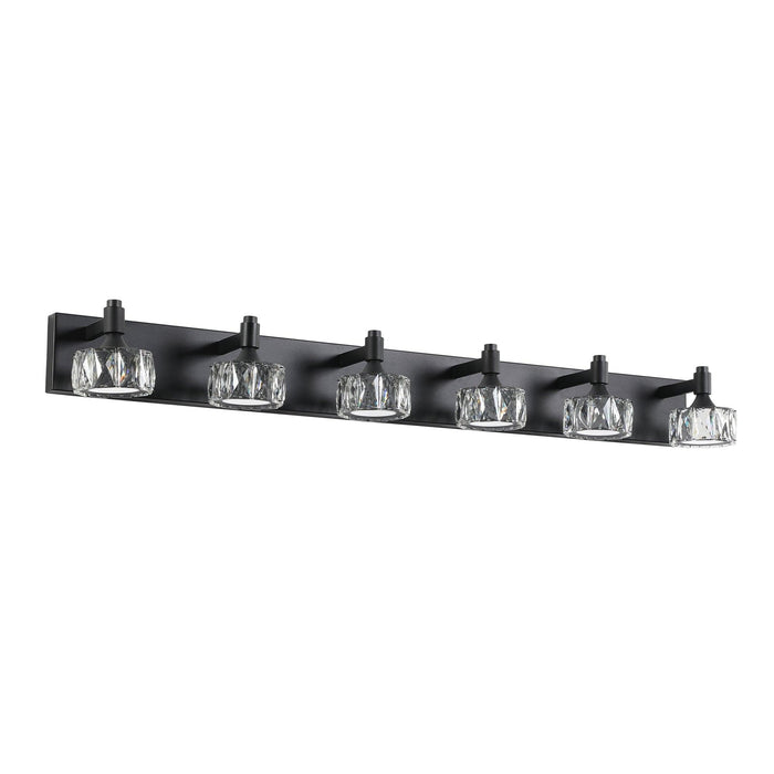 Modern 6-Light Matte Black LED Vanity Light Fixture with Crystal Glass Shades, Bathroom Wall Sconce for Elegant and Contemporary Home Decor - DTYStore