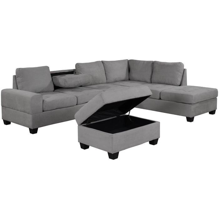 Orisfur. Modern Sectional Sofa with Reversible Chaise, L Shaped Couch Set with Storage Ottoman and Two Cup Holders for Living Room