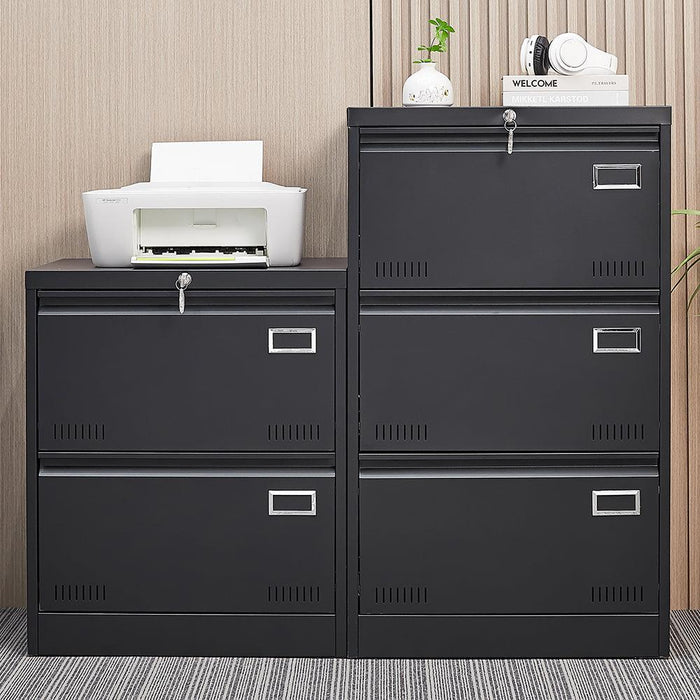 2 Drawer Metal Lateral File Cabinet with Lock,Office Vertical Files Cabinet for Home Office/Legal/Letter/A4,Locking Metal File Cabinet,Assembly Required (Black,with 2 Drawer) - DTYStore