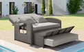 PE Wicker Rattan Double Chaise Lounge, 2-Person Reclining Daybed with Adjustable Back and Cushions, Free Furniture Protection Cover,Gray - DTYStore