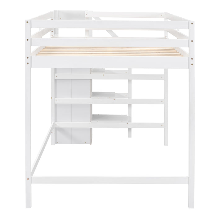Full Size Loft Bed with Built-in Storage Wardrobe and Staircase, White(Old SKU:SM000527AAK)