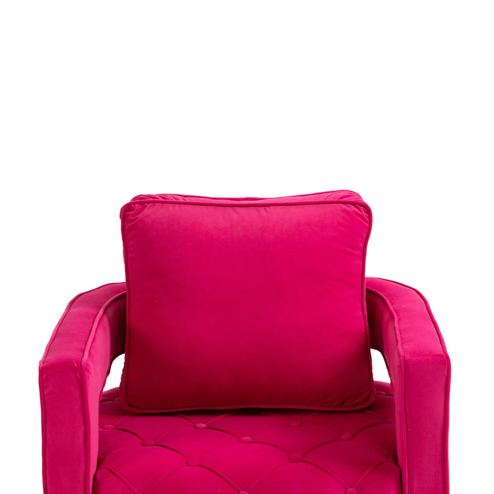 Swivel Accent Chair - Modern Accent Chair with Pillow, Velvet Armchair Side Chair with Tufted Button for Living Room, Bedroom, Office(RED)