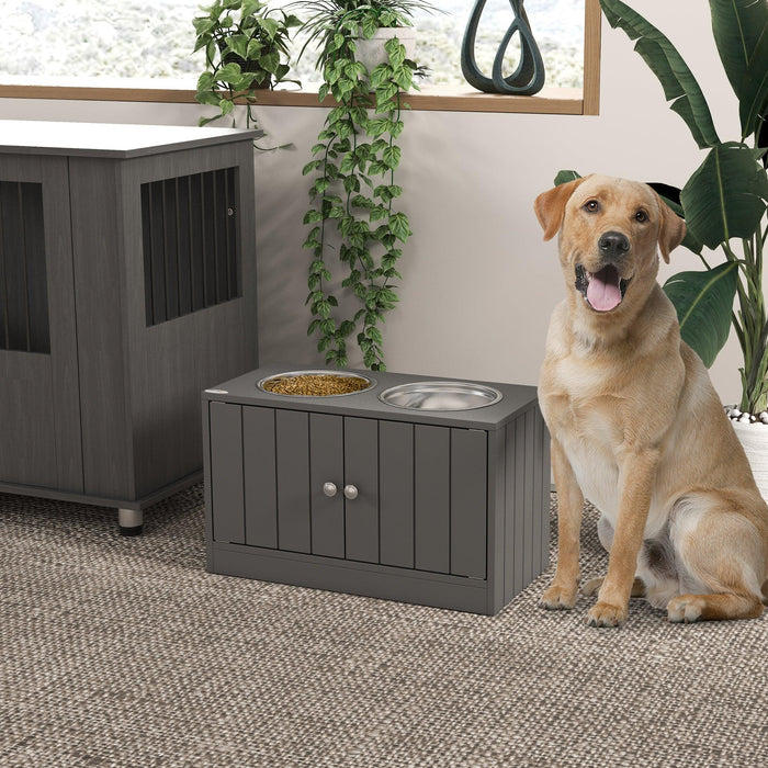 Large Elevated Dog Bowls with Storage Cabinet Containing Large 44L Capacity, Raised Dog Bowl Stand Pet Food Bowl Dog Feeding Station, Gray - DTYStore