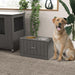 Large Elevated Dog Bowls with Storage Cabinet Containing Large 44L Capacity, Raised Dog Bowl Stand Pet Food Bowl Dog Feeding Station, Gray - DTYStore