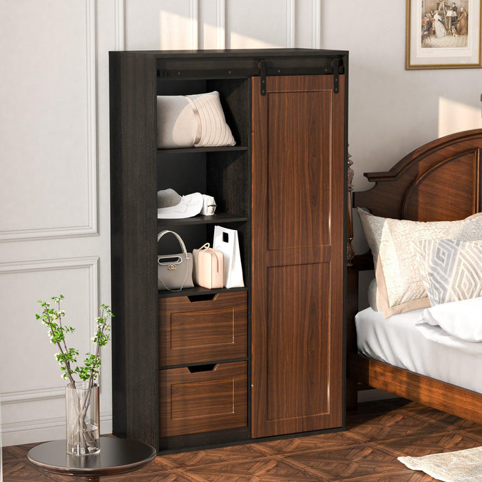 71-inch closets,large closetslaundry cabinets,Plastic suction process,farmslide barndoors,saveopenspace,brand hardware,silent slide,can be used for the bedroom,cloakroom,livingRoom,color:black +brown - DTYStore