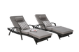Outdoor Wicker Long Reclining Chair Set of 2 with Cushions, Wicker Reclining Lounge Chair Lawn Sunbathing Chairs Recliner up to 150° Beach Poolside Garden - DTYStore
