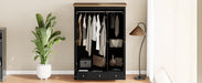 Modern Wood 3 Doors Armoire Wardrobe Closet with 2 Drawers,70.1' Tall Wooden Wardrobe Cabinet with Hanging Rail and Shelve for Bedroom, Natural +Black - DTYStore