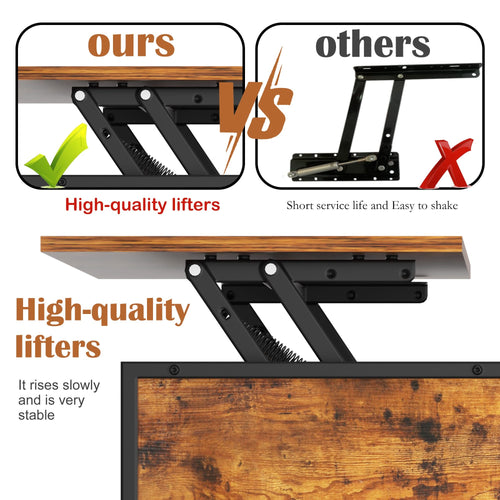 Farmhouse Lift Top Coffee Table with Storage - 31.5' Adjustable Height Living Room Table, Multifunctional Center for Family with Hidden Compartment & 3 Shelves(110lbs Capacity, Easy to Clean) - Image 12