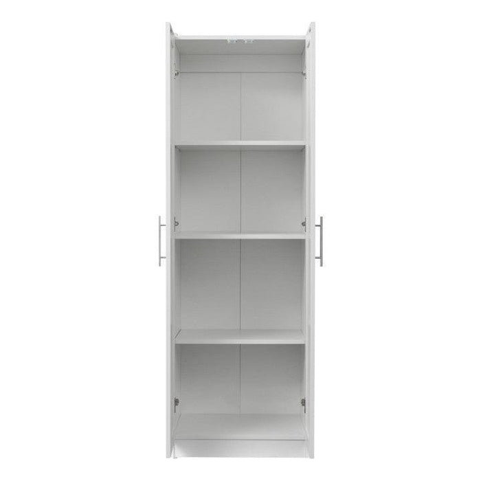 High wardrobe and kitchen cabinet with 2 doors and 3 partitions to separate 4 storage spaces, White - DTYStore