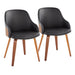 Bacci Mid-Century Modern Dining/Accent Chair in Walnut Wood and Black Faux Leather by LumiSource - Set of 2 - DTYStore