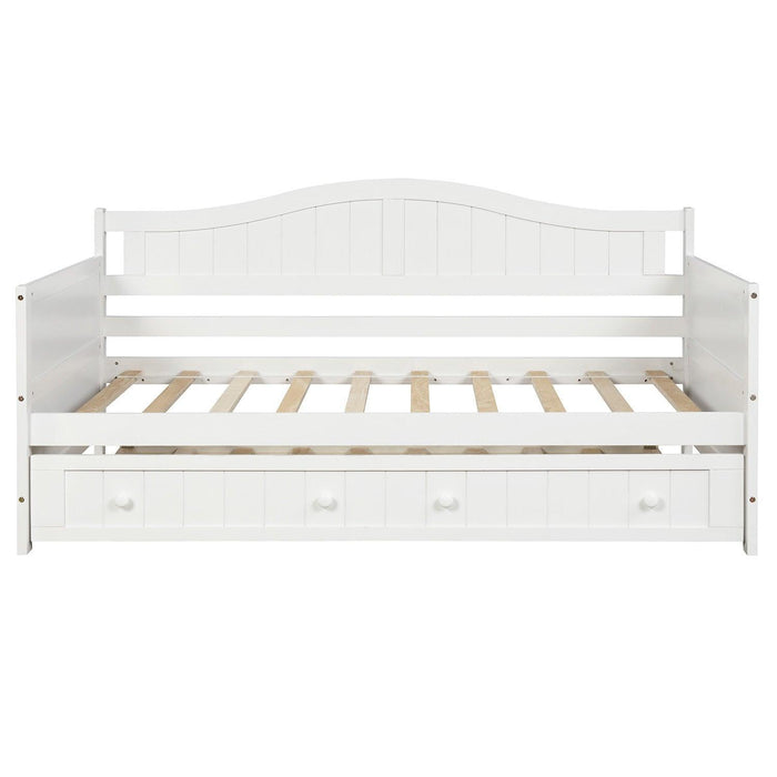 Twin Wooden Daybed with Trundle Bed, Sofa Bed for Bedroom Living Room - DTYStore