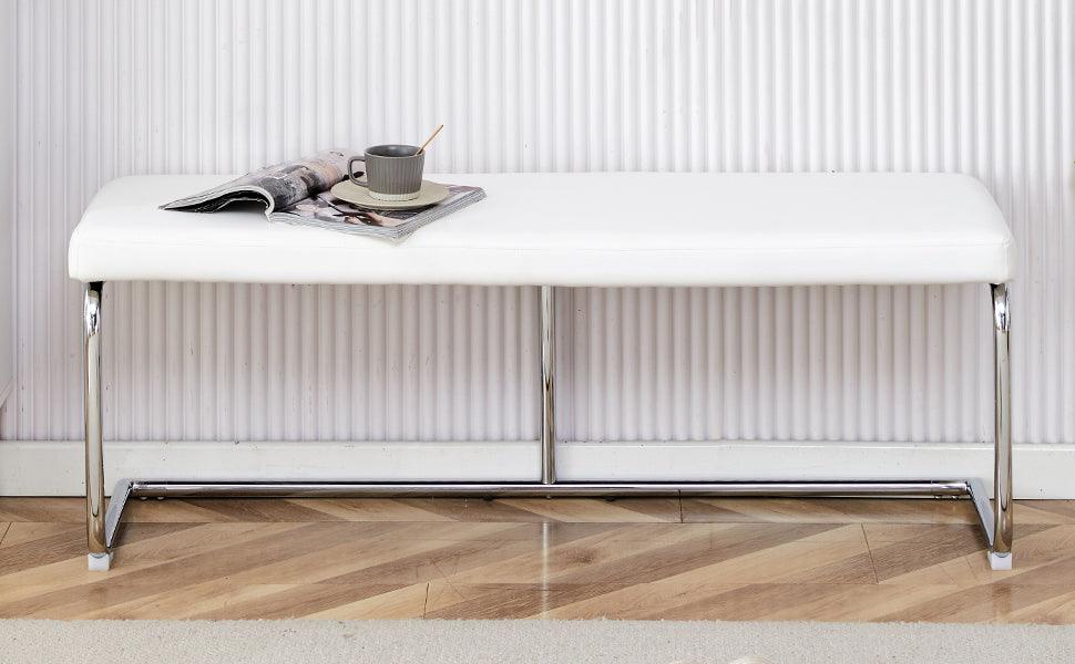 White Shoe Changing Stool, Silver Metal Legs, Sofa Stool Dining Chair, suitable for bedroom ,fitting room, storage room, dining room, living room. - DTYStore