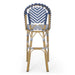 29.5' Outdoor PE Rattan French Barstool, Navy Blue and White, Aluminum Frame with Bamboo Finish (Set of 2) - DTYStore