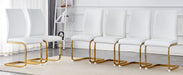 Luxury Simple Arch Chair - Set of 6 White PU Material High Resilience Dining Chair with Arched Metal Gold Leg. - DTYStore