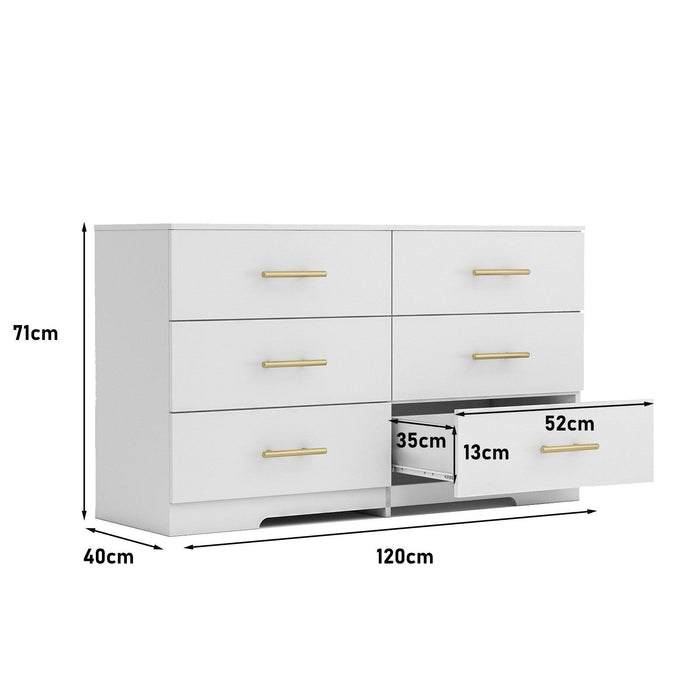 White Color Large 6 Drawers Chest of Drawer Dressers Table with golden handle - DTYStore