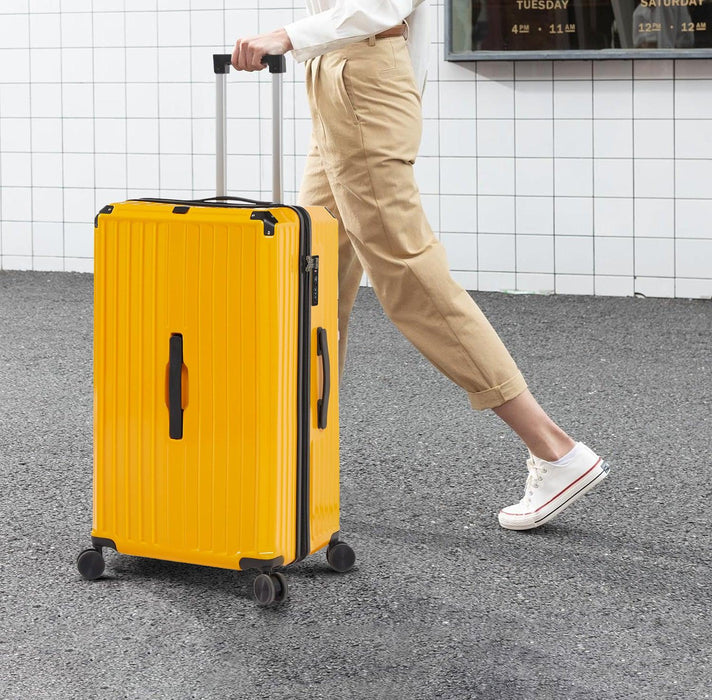 Luggage Set 4 pcs (20"/24"/29"/Travel Bag), PC+ABS Durable Lightweight Luggage with Collapsible Cup Holder, 360Â° Silent Spinner Wheels, TSA Lock, Yellow - DTYStore