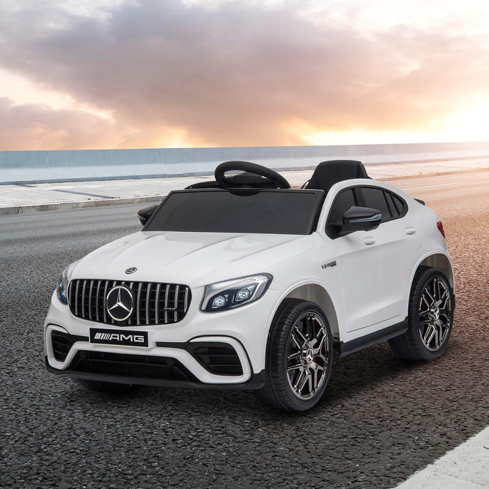 12V Toddler Ride On Car with Remote Control, Mercedes Benz AMG GLC63S Coupe, Electric Car with 2 Speed, MP3 Player, Light, Horn, Songs, Suspension, White