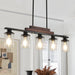 Farmhouse Industrial 5-Light Kitchen Island Pendant Light, Metal Wood Chandelier with Clear Glass Shades, Adjustable Height Hanging Fixture for Dining Room, Living Room, and Kitchen(No Bulbs) - DTYStore