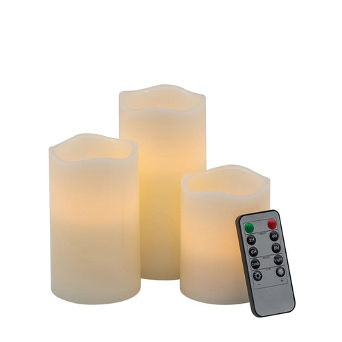 Set of 3 Ivory LED Candles with Remote Timer, L:D3X6' M:D3X5' S:D3X4' - Image 1