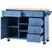 Kitchen cart with Rubber wood desktop rolling mobile kitchen island with storage and 5 draws 53 Inch length (Blue) - DTYStore