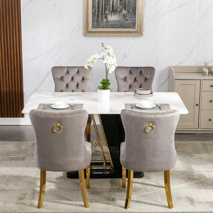Nikki Collection Modern, High-end Tufted Solid Wood Contemporary Velvet Upholstered Dining Chair with Golden Stainless Steel Plating Legs,Nailhead Trim,Set of 2,Gray and Gold - DTYStore