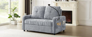 53.9" Modern Loveseat Pull-out Sofa Bed with Adjustable Backrest, Two Cup Holders , a Phone Holder, Three Charging Ports and Side Storage Pockets for Living Room, Grey - DTYStore
