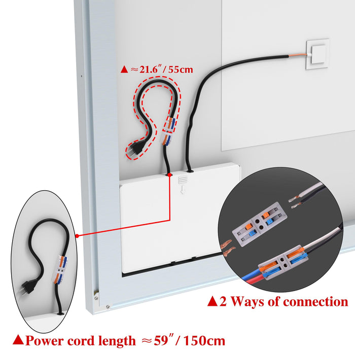 32x40 inch LED Bathroom Vanity Mirror Wall Mounted Adjustable White/Warm/Natural Lights Anti-Fog Touch Switch with Memory Modern Smart Large Bathroom Mirrors - DTYStore