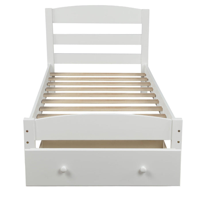 Platform Twin Bed Frame with Storage Drawer and Wood Slat Support No Box Spring Needed, White - DTYStore