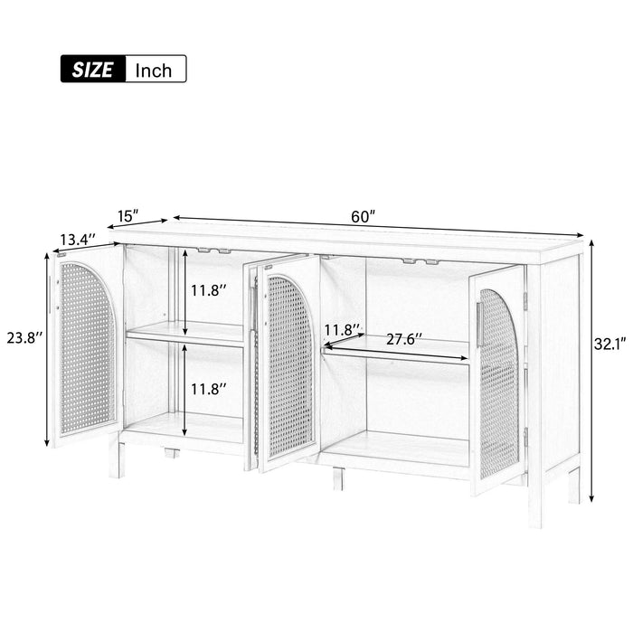 Large Storage Space Sideboard with Artificial Rattan Door and Metal Handles for Living Room and Entryway (Black) - DTYStore