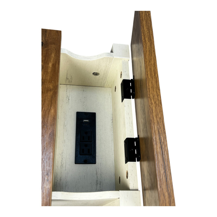 Farmhouse End Table with Charging Station,Night Stand with Barn Door and Drawer, Storage for Bedroom Living Room ,Bedside Table, Bedside Table Brown+white color