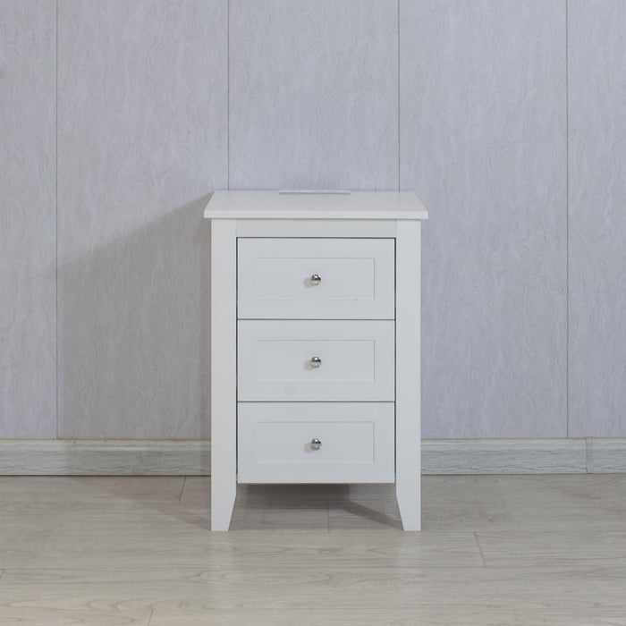 Set of 2 Pcs White 3 Drawer Nightstand with Charging Station and USB Ports & Power Outlets,Wooden Bed Side Table/End Table Modern Night Stands for Bedrooms - DTYStore