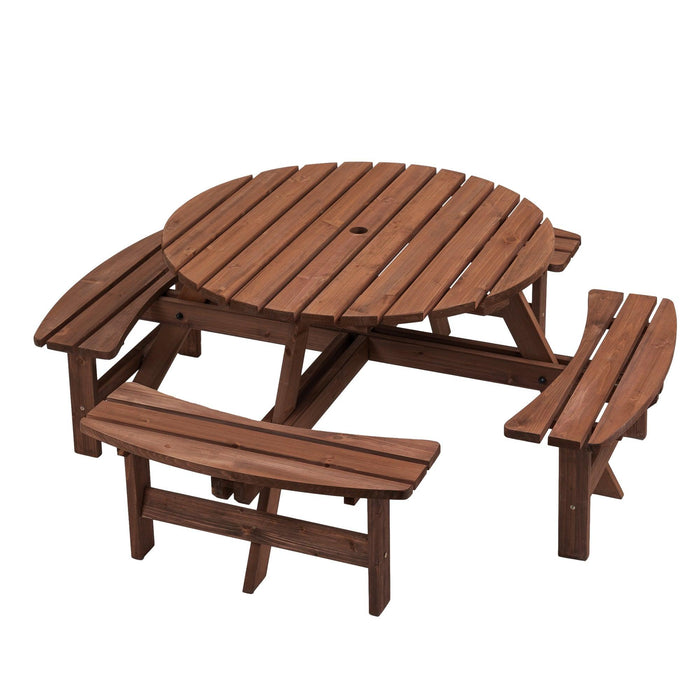 8 Person Wooden Picnic Table, Outdoor Camping Dining Table with Seat, Garden, DIY w/ 4 Built-in Benches, 2220lb Capacity - DTYStore