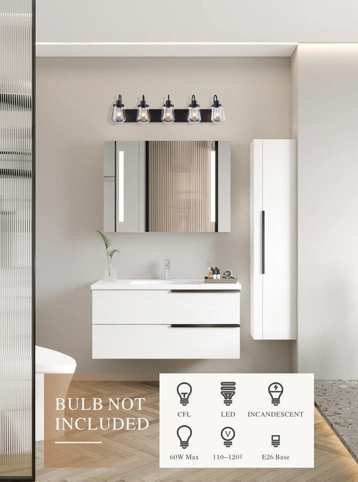 Bathroom Lights Over Mirror, 5-Lights E26 Bulb Matte Black Vanity Light Fixtures with Clear Glass Globe Shades for Hallway Kitchen Living Room