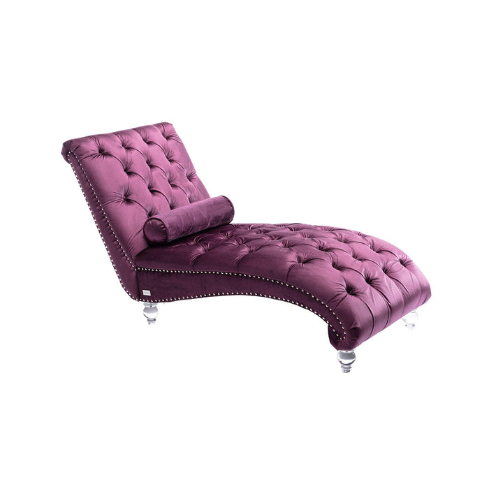 COOMORE Velvet Chaise Lounge Indoor,Button-Tufted Upholstered Chaise Lounge Chair with Pillow for Bedroom Living Room Office (Purple Velvet) - DTYStore