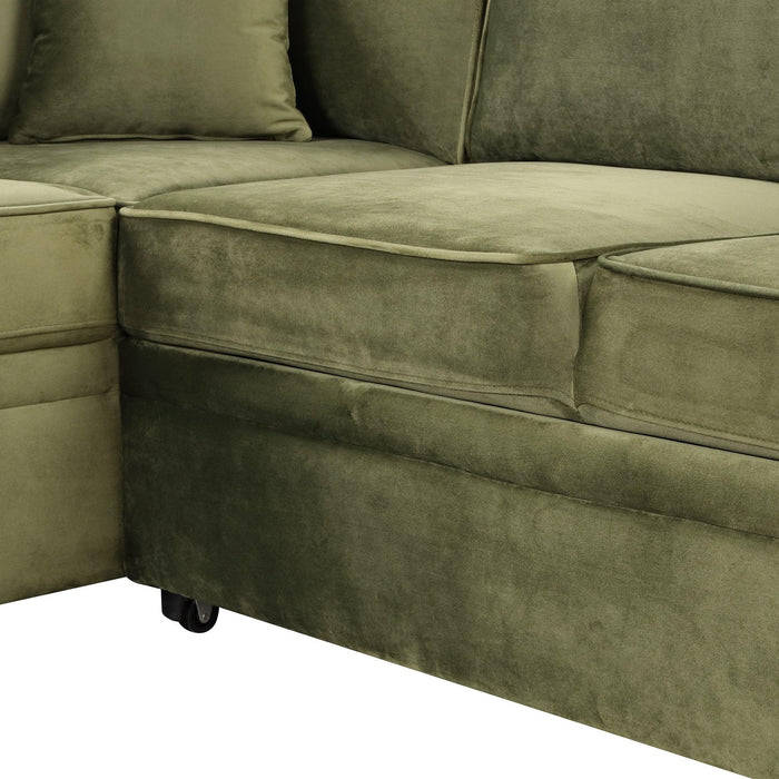 84.75" Sleeper Sofa Bed,2 in 1 Pull Out sofa bed L Shape Couch with Storage Ottoman for Living Room,Bedroom Couch and Small Apartment, Green