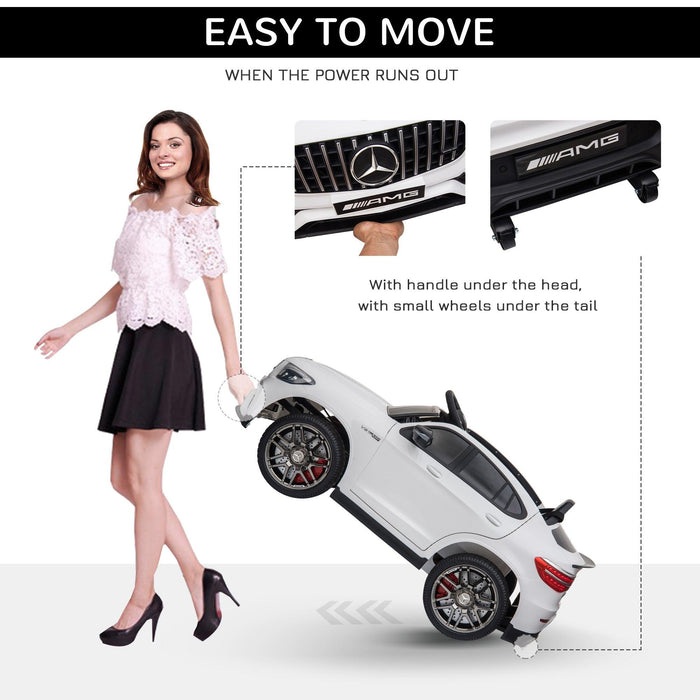 12V Toddler Ride On Car with Remote Control, Mercedes Benz AMG GLC63S Coupe, Electric Car with 2 Speed, MP3 Player, Light, Horn, Songs, Suspension, White